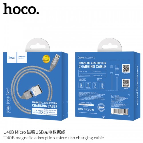 U40B Magnetic Adsorption Micro Usb Charging Cable (Metal Gray)